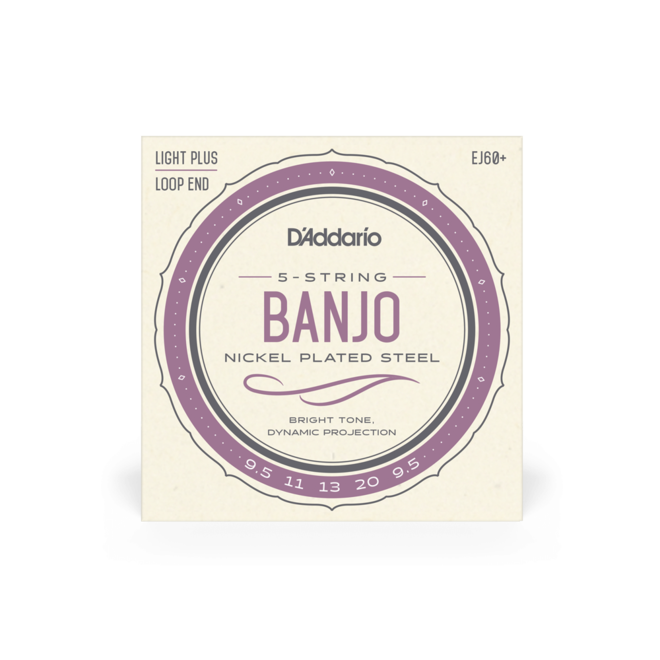 D'Addario EJ60+ Nickel Wound Banjo Strings, 5 String, 9.5-20 Light Plus