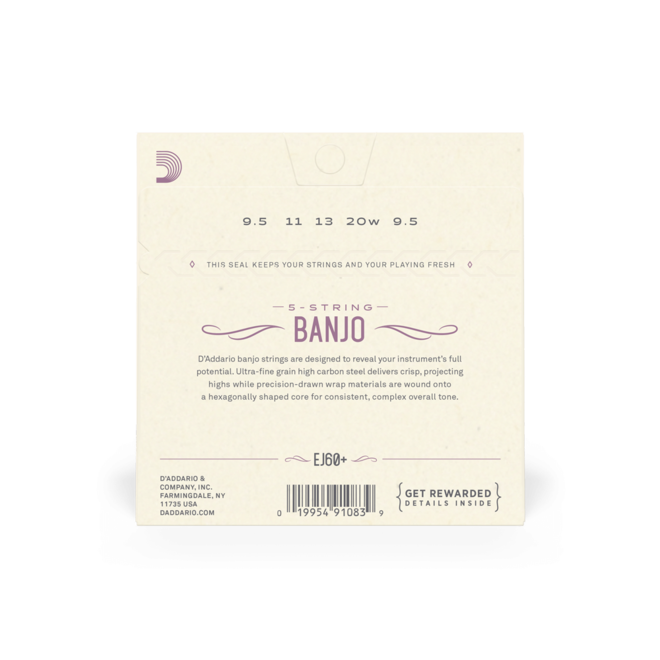 D'Addario EJ60+ Nickel Wound Banjo Strings, 5-String, 9.5-20 Light Plus