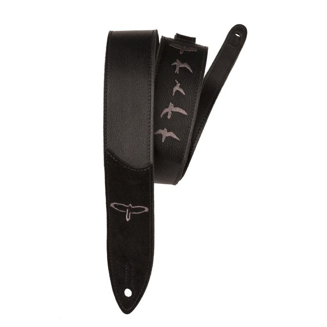 PRS 2” Premium Leather Guitar Strap, Bird Embroidery, Black