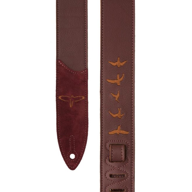 PRS 2” Premium Leather Guitar Strap, Bird Embroidery, Burgundy