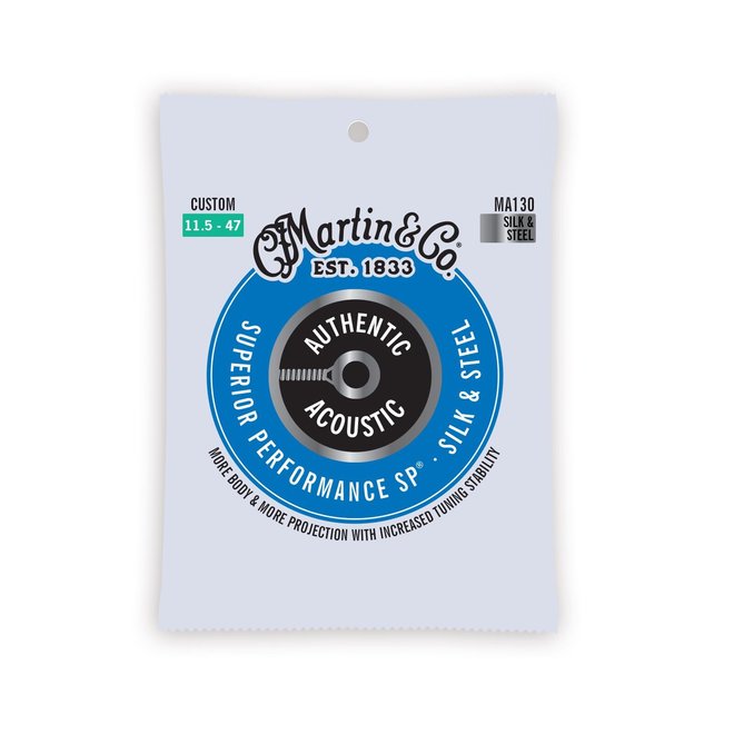 Martin MA130 Authentic Acoustic Superior Performance Guitar Strings, 11.5-47 Silk & Steel Folk