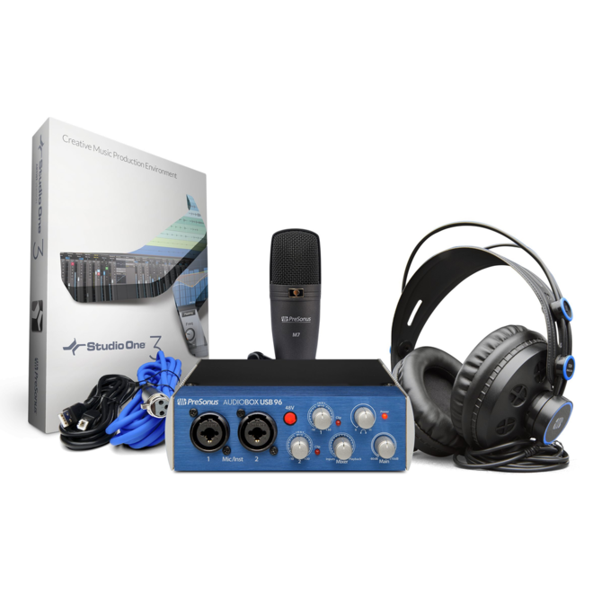 Presonus - Audiobox96 2x2 Recording Interface Package (Includes M7 Condenser, HD7 Headphones & Cable)
