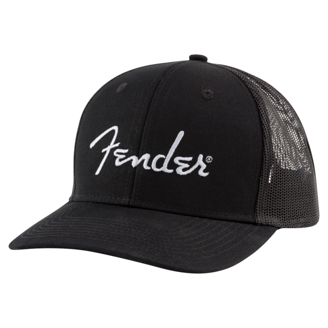 Fender Silver Thread Logo Snapback Trucker Hat, Black, One Size Fits Most