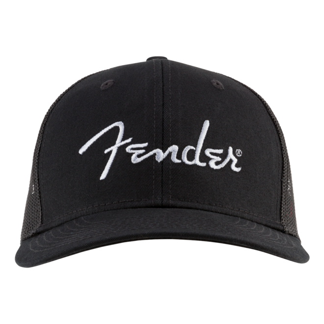 Fender Silver Thread Logo Snap Back Trucker Hat, Black, One Size Fits Most