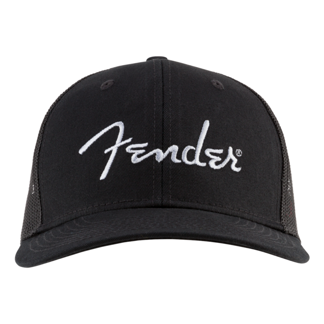 Fender Silver Thread Logo Snapback Trucker Hat, Black, One Size Fits Most
