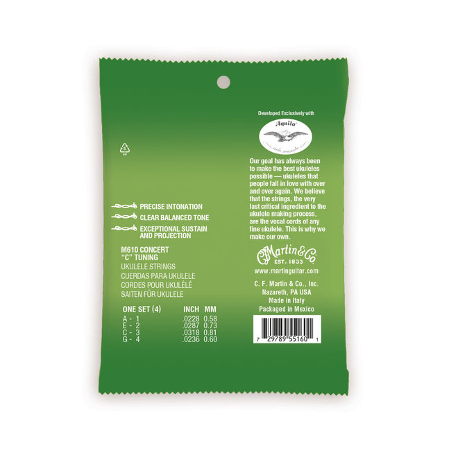 Martin M610 Ukulele Premium Polygut Strings, Concert