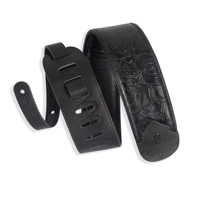 Levy's Sundance Series 3" Embossed Leather Guitar Strap w/Garment Leather Backing, Black Rose