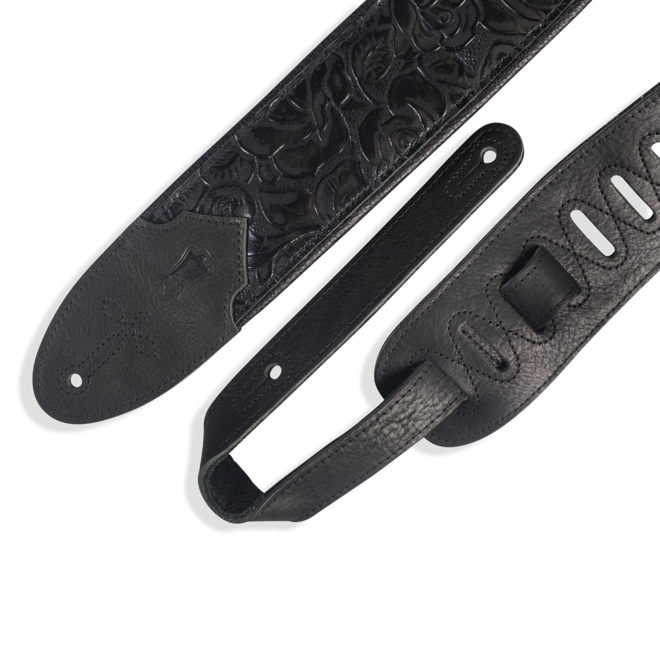 Levy's Sundance Series 3" Embossed Leather Guitar Strap w/Garment Leather Backing, Black Rose