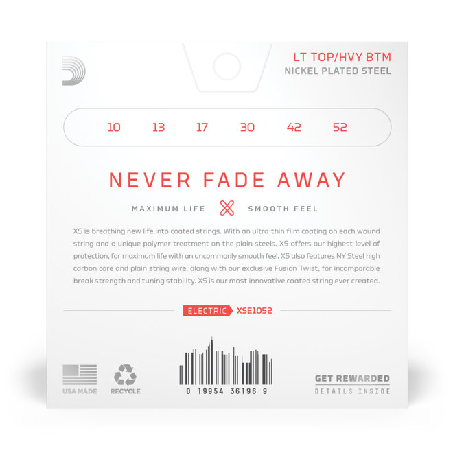 D'Addario XS Coated Electric Guitar Strings, 10-52 Light/Heavy