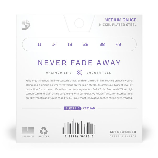 D'Addario XS Nickel Coated Electric Guitar Strings, 11-49 Medium