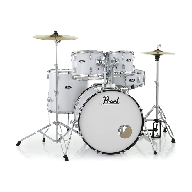 Pearl Roadshow Series Drum Set, 10, 12, 16, 22, 14sn, Pure White w/Hardware, Cymbals, Throne