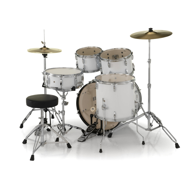 Pearl Roadshow Series Drum Set, 10, 12, 16, 22, 14sn, Pure White w/Hardware, Cymbals, Throne