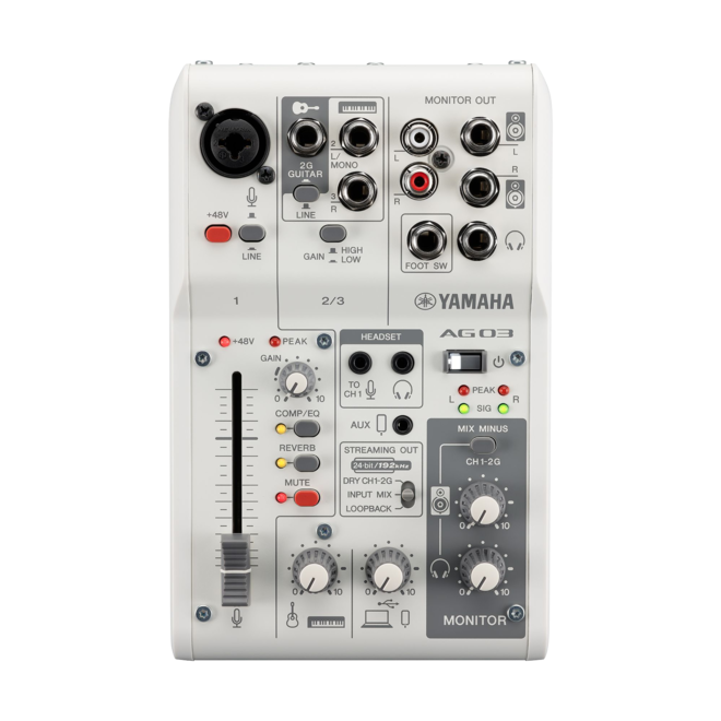 Yamaha AG03MK2 3-Channel Live Streaming Audio USB Mixer, White