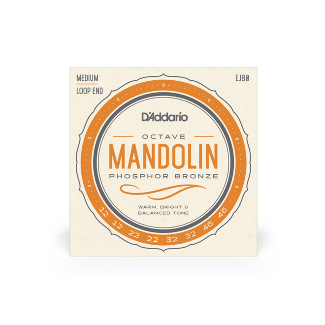 D'Addario EJ80 Phospher Bronze Mandolin Strings, Octave, 12-46 Medium