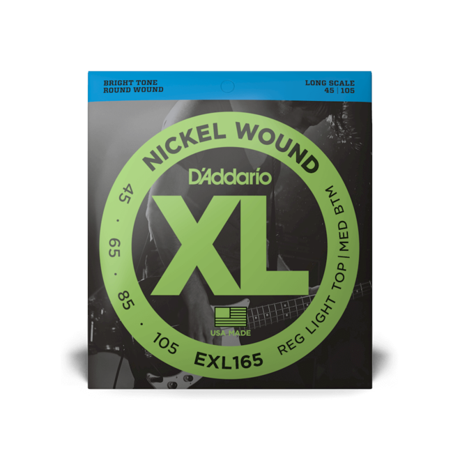 D'Addario EXL165 XL Nickel Wound Bass Guitar Strings, 45-105 Light/Medium, Long Scale