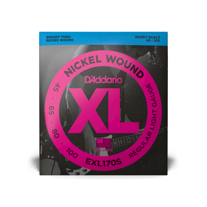 D'Addario EXL170S XL Nickel Wound Bass Guitar Strings, 45-100 Light, Short Scale