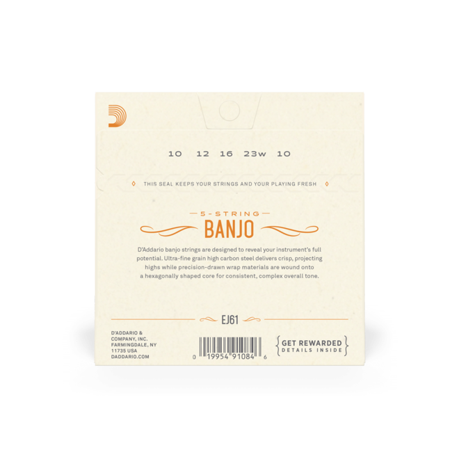 D'Addario EJ61 Nickel Wound Banjo Strings, 5 String, 10-23 Medium