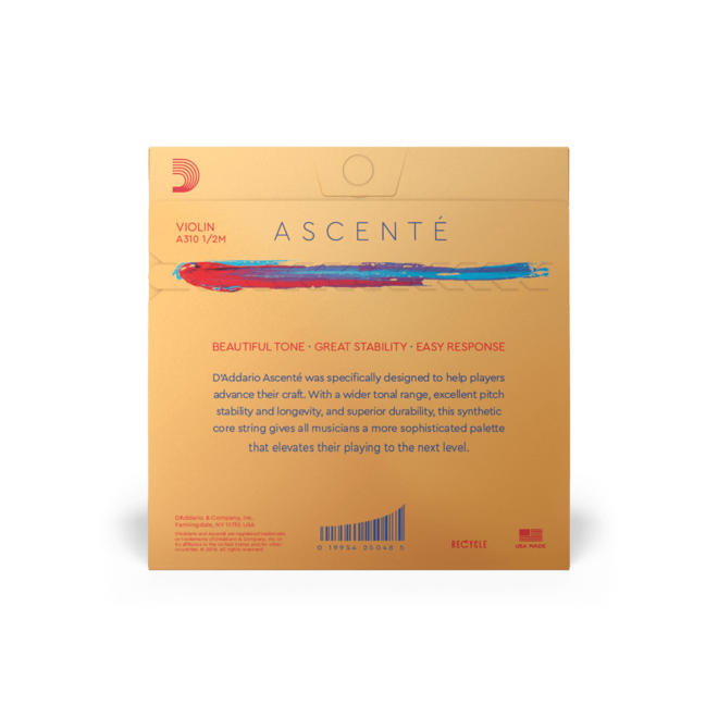 D'Addario Ascente Violin String Set, Medium Tension, 1/2