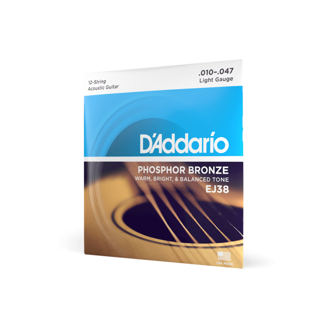 D'Addario EJ38 Phosphor Bronze Acoustic Strings, 12 String, 10-47 Light
