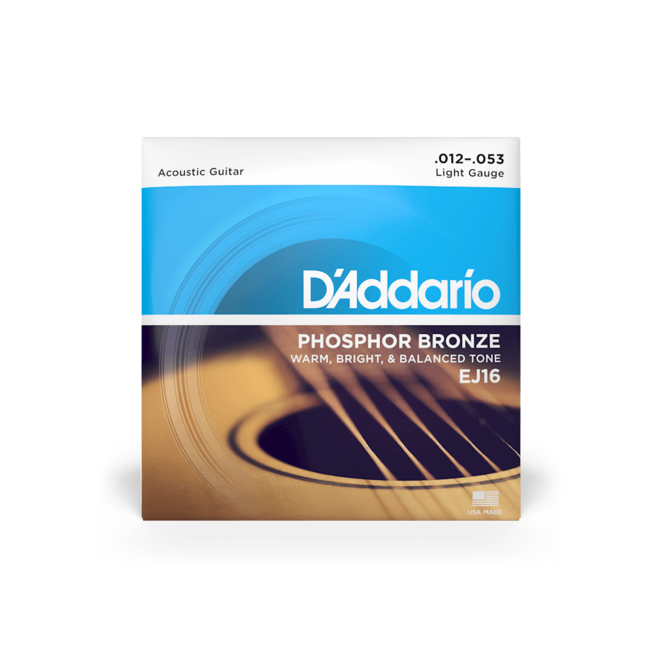 D'Addario EJ16 Phosphor Bronze Acoustic Guitar Strings, 12-53 Light