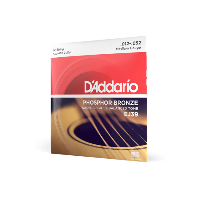 D'Addario EJ39 Phosphor Bronze Guitar Acoustic Strings, 12-String, 12-52 Medium
