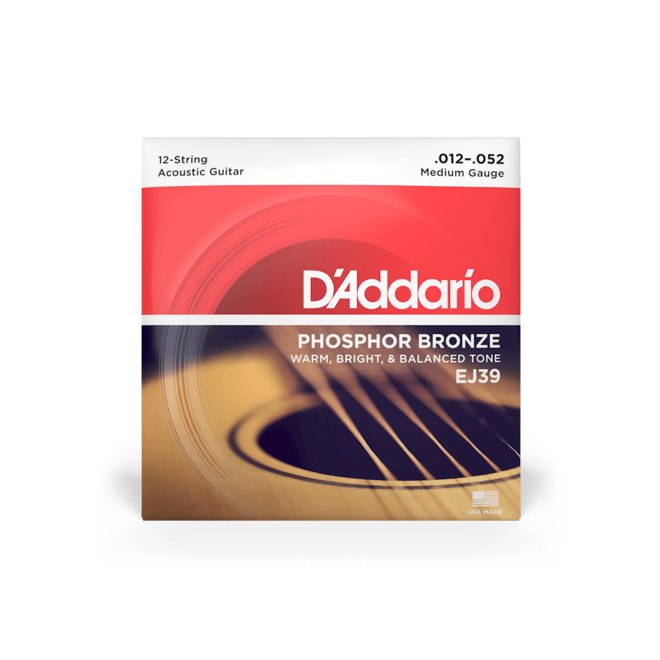 D'Addario EJ39 Phosphor Bronze Acoustic Strings, 12 String, 12-52 Medium