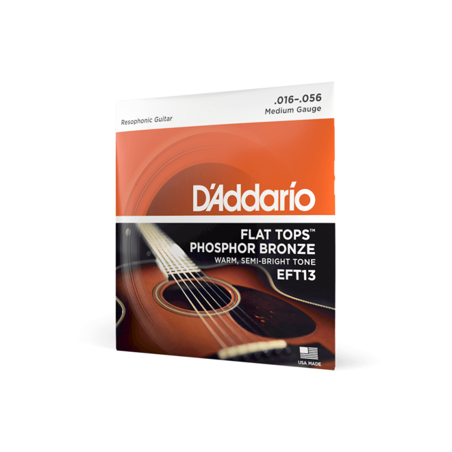 D'Addario EFT13 Flat Tops Phosphor Bronze Resophonic Strings, Semi-Flat, 16-56 Medium