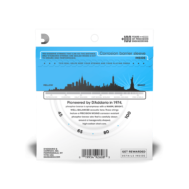 D'Addario EPBB170 Phosphor Bronze Acoustic Bass Guitar Strings, 45-100 Light, Long Scale