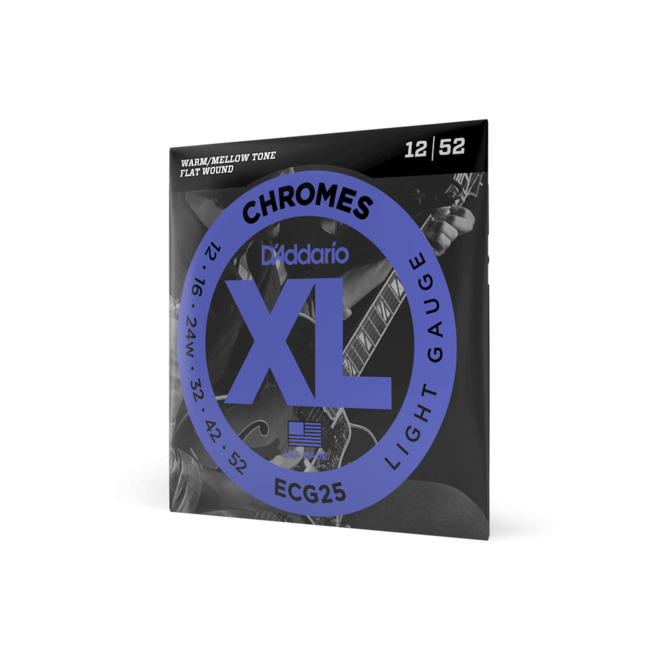 D'Addario ECG25 XL Chromes Flatwound Electric Guitar Strings, 12-52 Light