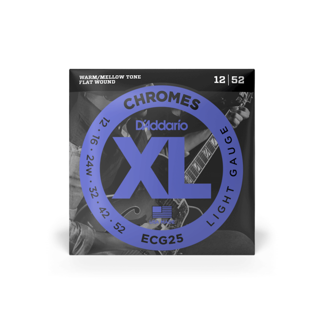 D'Addario ECG25 XL Chromes Flatwound Electric Guitar Strings, 12-52 Light