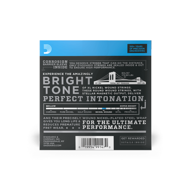 D'Addario EXL157 XL Nickel Wound Electric Guitar Strings, Baritone, 14-68 Medium