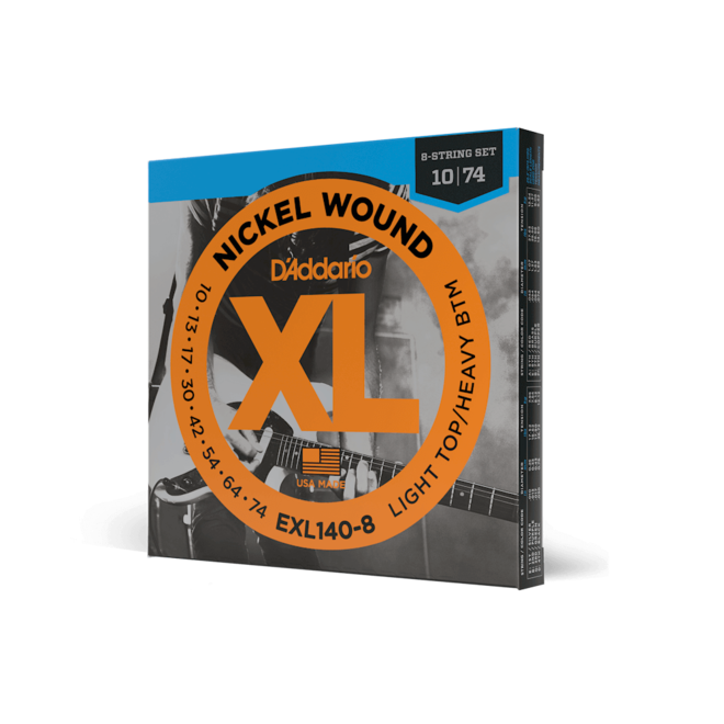 D'Addario EXL140-8 XL Nickel Wound Electric Guitar Strings, 8-String, 10-74 Light/Heavy