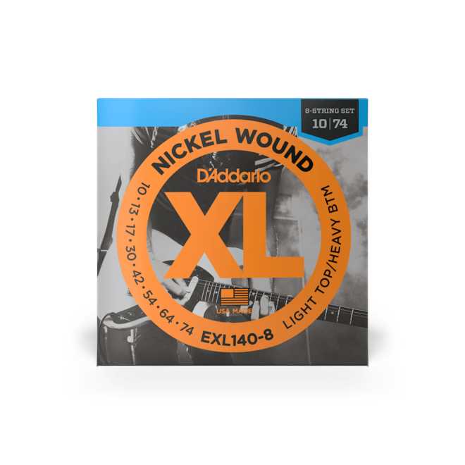 D'Addario EXL140-8 XL Nickel Wound Electric Guitar Strings, 8-String, 10-74 Light/Heavy