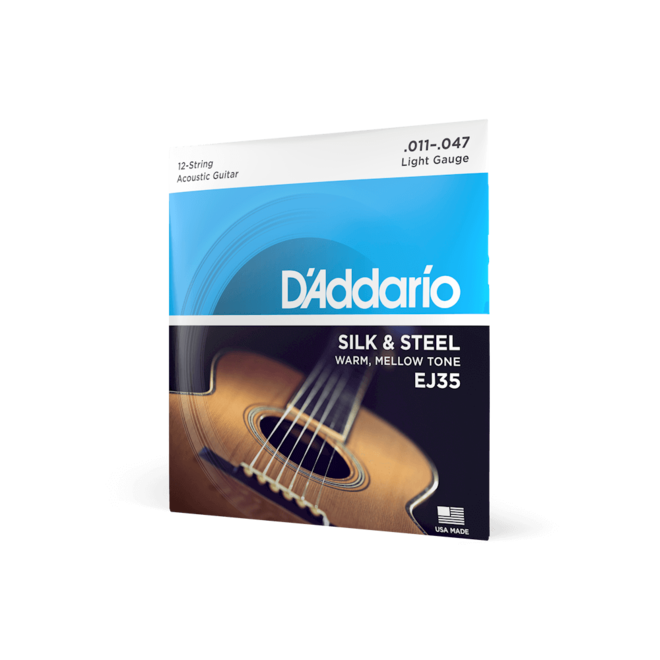 D'Addario EJ35 Silk and Steel Acoustic Guitar Strings, Silver Wound, 11-47 Light, 12-String