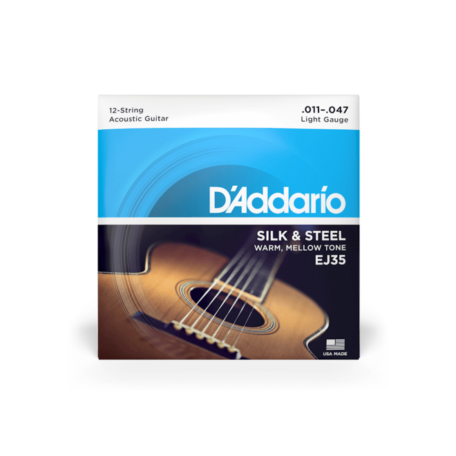 D'Addario EJ35 Silk and Steel Acoustic Guitar Strings, Silver Wound, 11-47 Light, 12-String