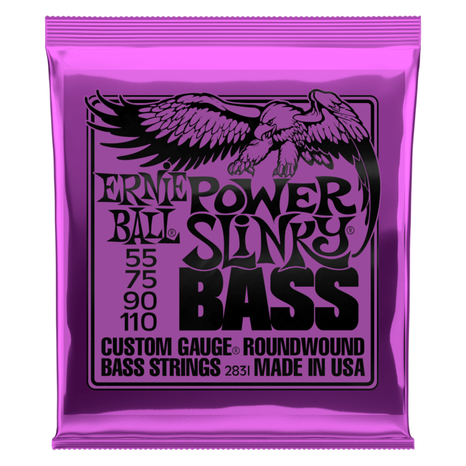 Ernie Ball 2831 Power Slinky Nickel Wound Bass Guitar Strings, 4-String, 55-110