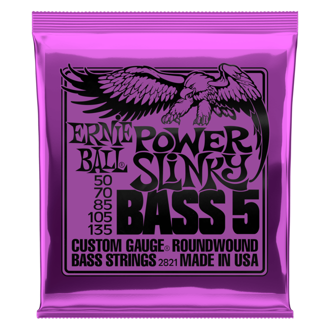 Ernie Ball 2821 Power Slinky Nickel Wound Bass Guitar Strings, 5-String, 50-135