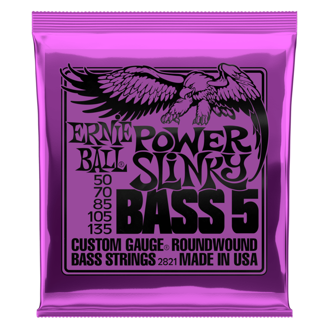 Ernie Ball Power Slinky Nickel Wound Bass Guitar Strings, 5-String, 50-135