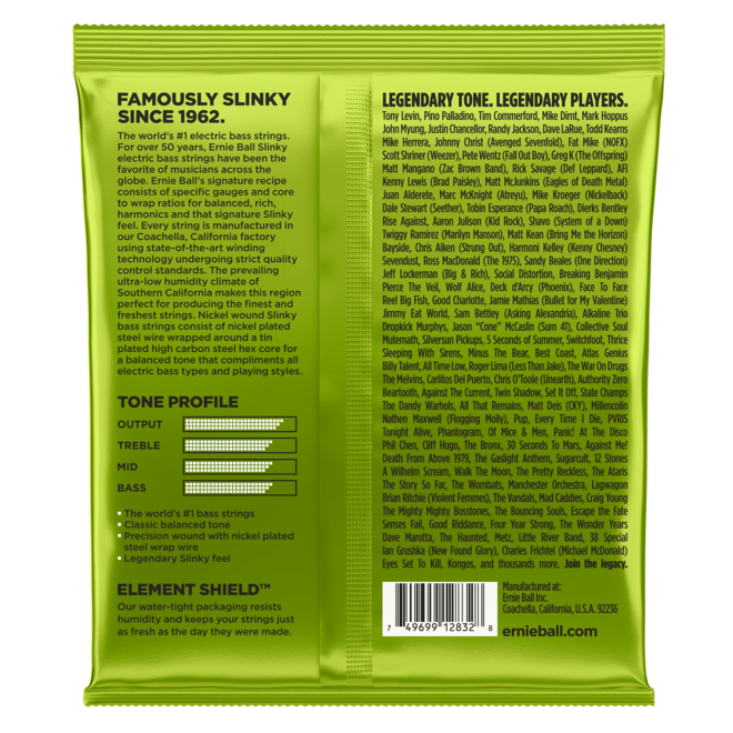 Ernie Ball 2832 Regular Slinky Nickel Wound Bass Guitar Strings, 4-String, 50-105