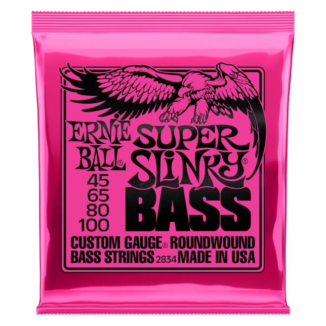 Ernie Ball 2834 Super Slinky Nickel Wound Bass Guitar Strings, 4-String, 45-100