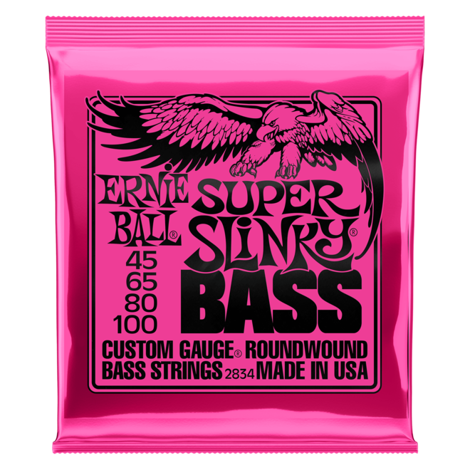 Ernie Ball Super Slinky Nickel Wound Bass Guitar Strings, 4-String, 45-100
