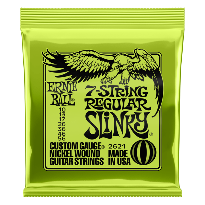 Ernie Ball 2621 Regular Slinky Nickel Wound 7-String Electric Guitar Strings, 10-56