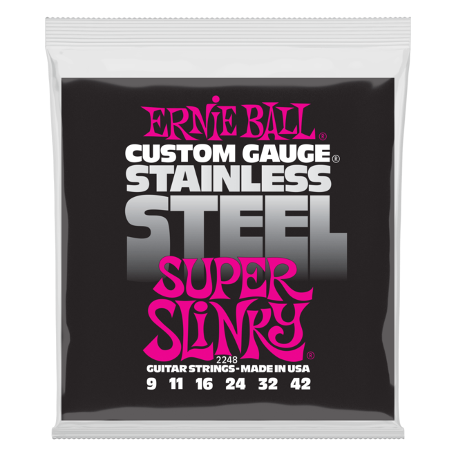 Ernie Ball 2248 Super Slinky Stainless Steel Wound Electric Guitar Strings, 9-42