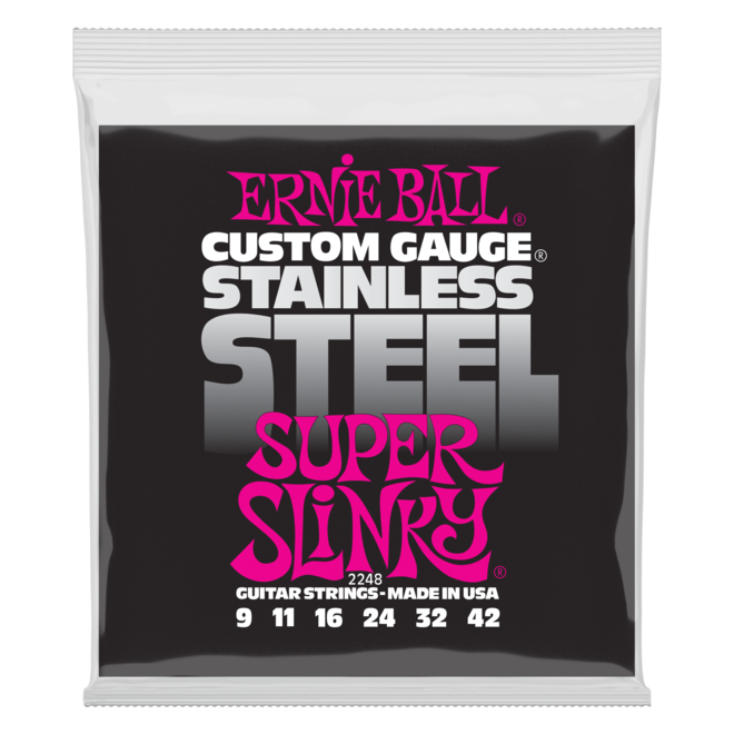 Ernie Ball Super Slinky Stainless Steel Wound Electric Guitar Strings, 9-42