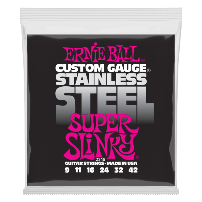 Ernie Ball Super Slinky Stainless Steel Wound Electric Guitar Strings, 9-42