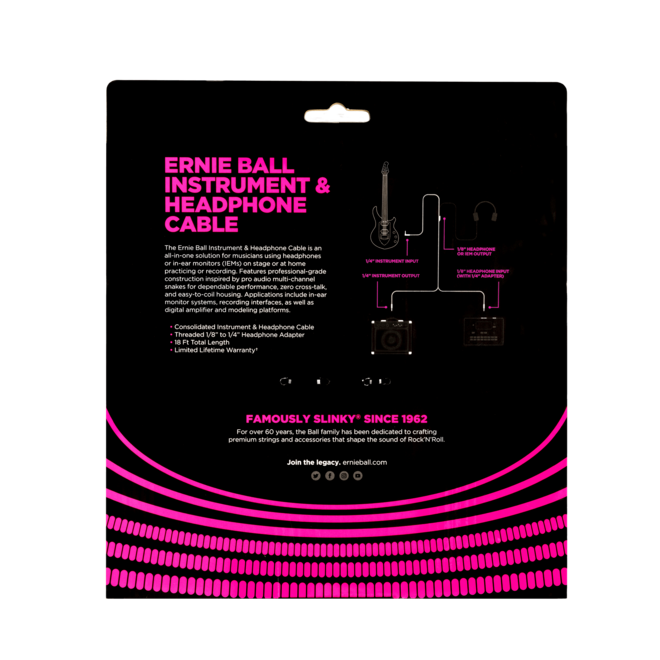 Ernie Ball 6411EB Instrument & Headphone Cable, 18'