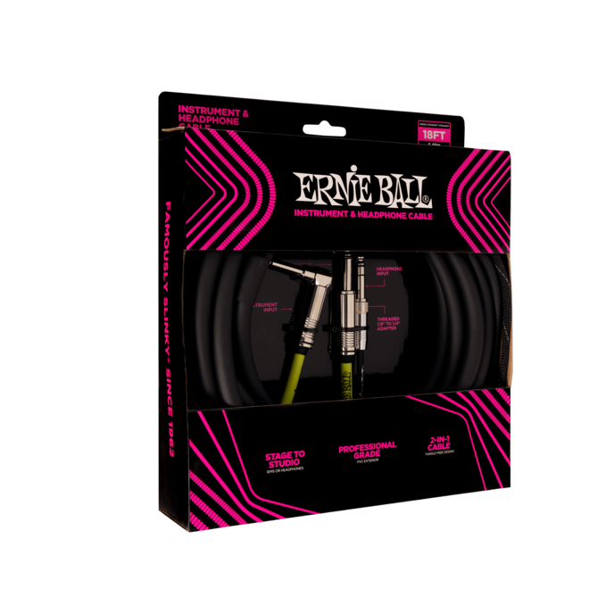Ernie Ball 6411EB Instrument & Headphone Cable, 18'