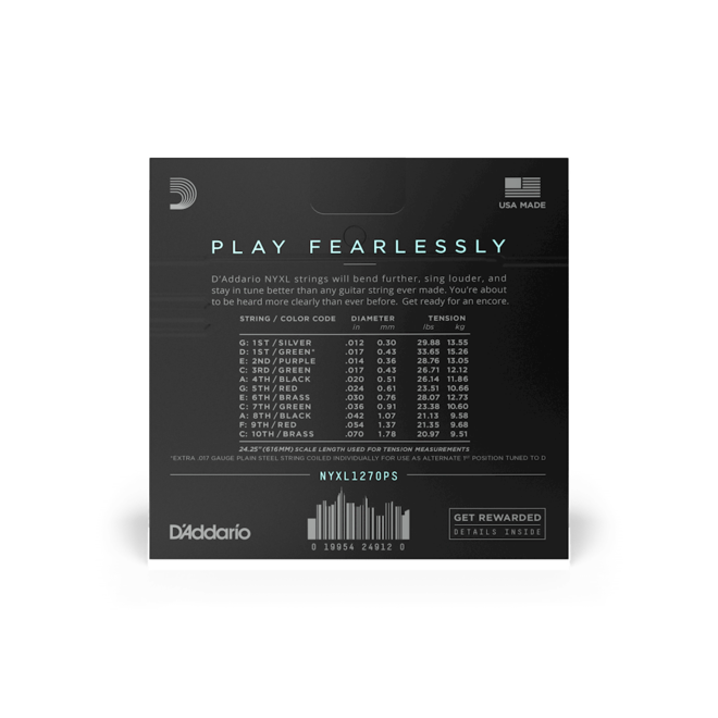 D'Addario NYXL Nickel Wound C6 Pedal Steel Guitar Strings, 12-70 Custom Medium