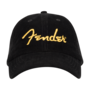 Fender Gold Spaghetti Logo Corduroy Baseball Hat, Black, One Size