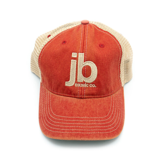 JB Music Co. Mesh Back Dad Hat, Red/Khaki, Embroidered Original Logo